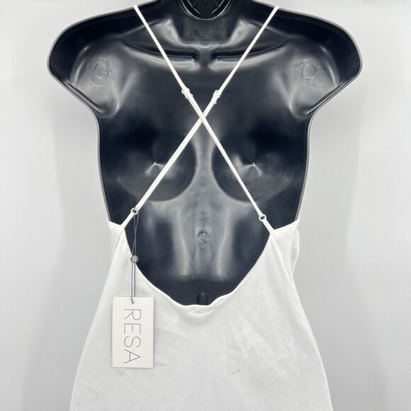 RESA Camille Slip Maxi Dress White Ivory Leg Slit Criss Cross Straps Size XS NWT - Picture 8 of 11